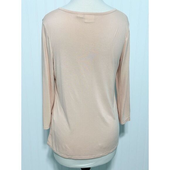 Chico's Cut Out Gold Bar 3/4 Sleeve‎ Stretch Pullover Top Tea Pink Size 1 Medium - Picture 6 of 12